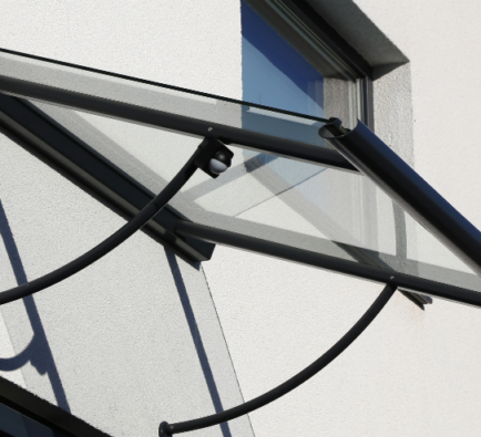 black and glass door canopy